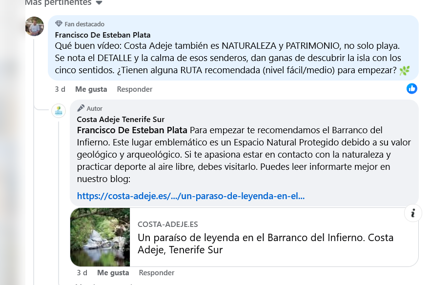 Captura de respuesta pública de Costa Adeje Tenerife Sur